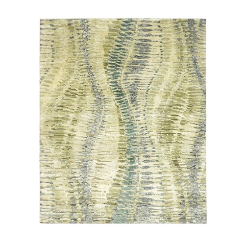 Shades of Green, Crocodile Safari Design, 100% Silk, Densely Woven, Hand Knotted, Oriental 
