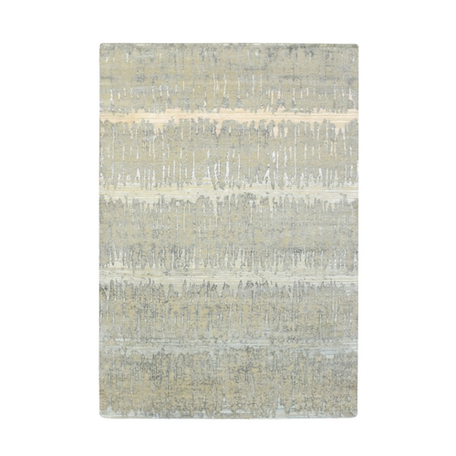 Shades of Gray, Cardiac Design with Pastel Colors, Textured Wool and Pure Silk, Hand Knotted, Oriental 
