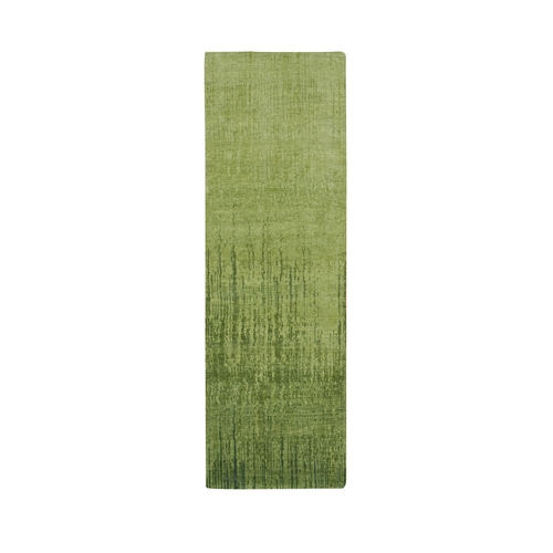 Pickle Green, Vertical Ombre Design, Hand Knotted, Soft and Vibrant Wool, Densely Woven, Runner, Oriental 