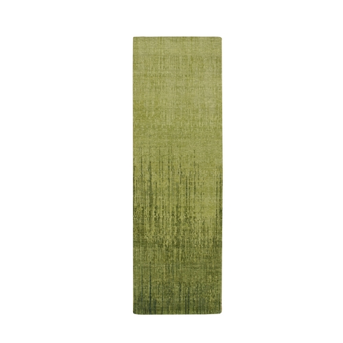 Pickle Green, Hand Knotted, Soft and Vibrant Wool, Vertical Ombre Design, Densely Woven, Runner, Oriental 