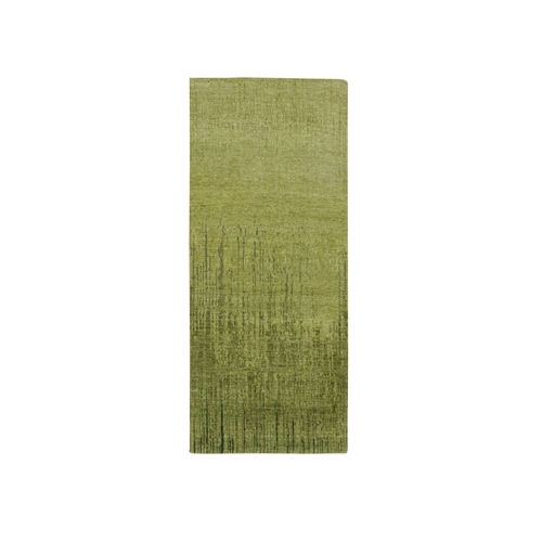 Pickle Green, Hand Knotted, Vertical Ombre Design, Soft and Vibrant Wool, Densely Woven, Runner, Oriental 