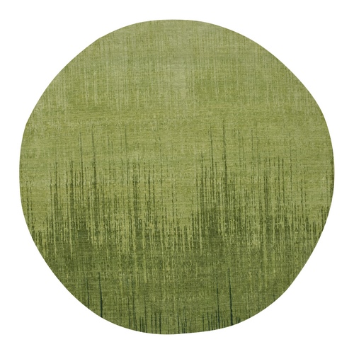 Pickle Green, Vertical Ombre Design, Hand Knotted, Soft and Vibrant Wool, Densely Woven, Round, Oriental 