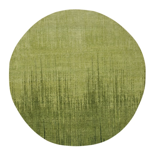 Pickle Green, Hand Knotted, Soft and Vibrant Wool, Vertical Ombre Design, Densely Woven, Round, Oriental 