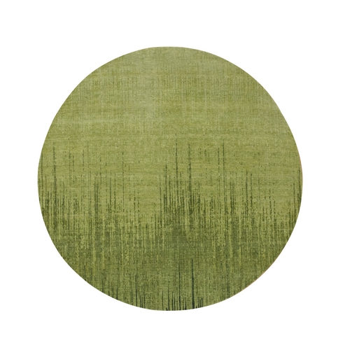 Pickle Green, Vertical Ombre Design, Hand Knotted, Soft and Vibrant Wool, Densely Woven, Round, Oriental 