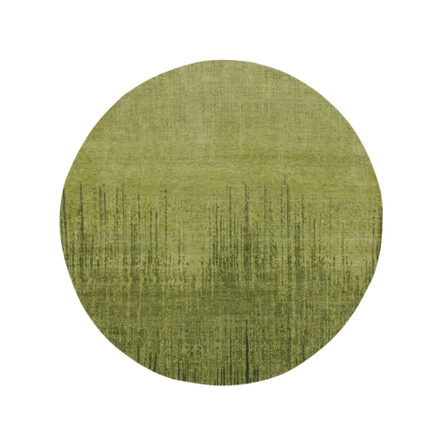 Pickle Green, Hand Knotted, Vertical Ombre Design, Densely Woven, Soft and Vibrant Wool, Round, Oriental 
