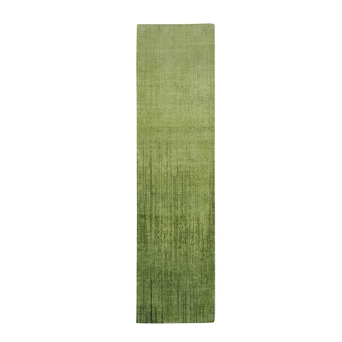 Pickle Green, Vertical Ombre Design, Hand Knotted, Soft and Vibrant Wool, Densely Woven, Runner, Oriental 