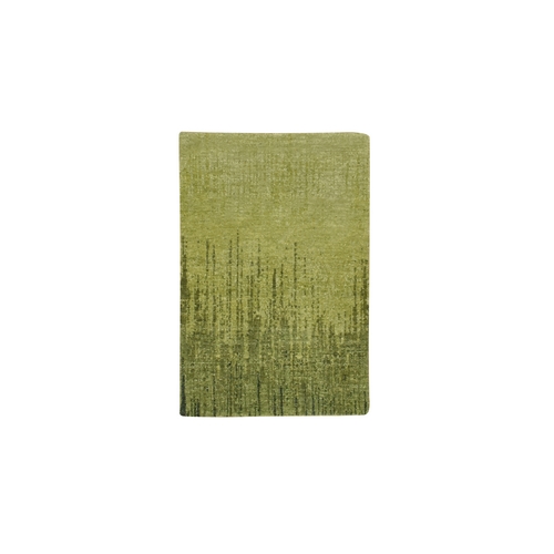 Pickle Green, Vertical Ombre Design, Hand Knotted, Soft and Vibrant Wool, Densely Woven, Mat, Sample, Oriental 
