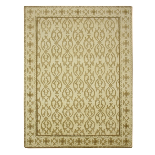 Boulder Ivory, Fleur-de-lis Design Influence, Textured Pile, Hi and Low, Natural Undyed Wool, Plush, Denser Weave, Hand Knotted, Oriental 