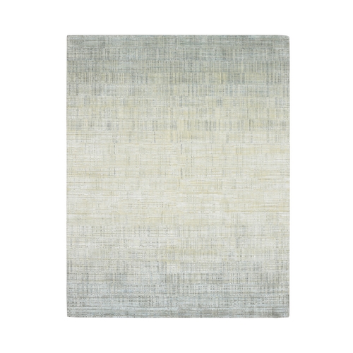 Misty Gray, Textured Silk with Oxidized Wool, Modern Pattern with Gradation Design, Hand Knotted, Oriental 