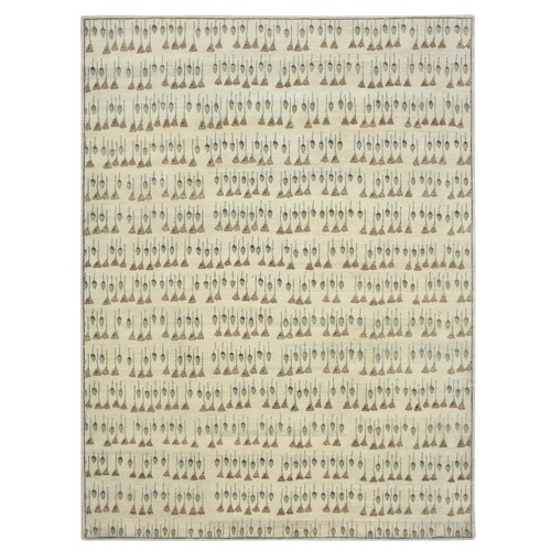 Tan Color, Hand Knotted, Acorns and Brown Flowers Repetitive Design, 100% Wool, Oriental 