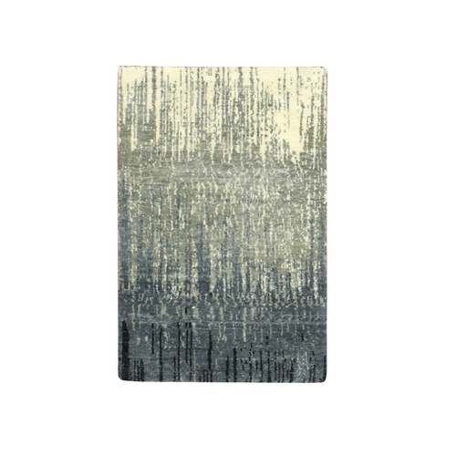 Gray and Black, Vertical Ombre Design, Densely Woven, Hand Knotted, Pure Wool, Sample, Mat, Oriental 