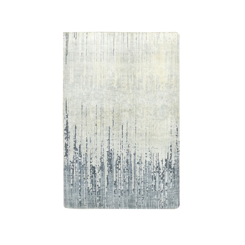 Shades of Gray, Vertical Ombre Design, Densely Woven, Hand Knotted, Soft and Vibrant Wool, Sample, Mat, Oriental 