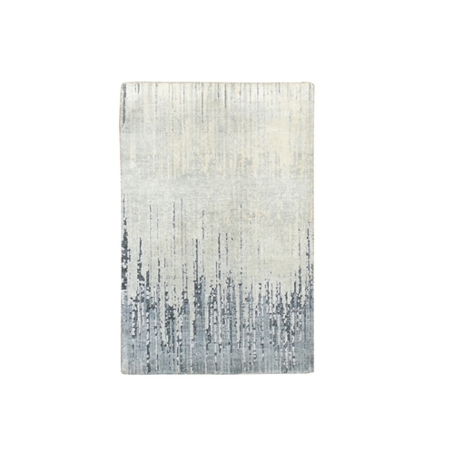 Shades of Gray, Vertical Ombre Design, Densely Woven, Soft Wool, Hand Knotted, Sample, Mat, Oriental 