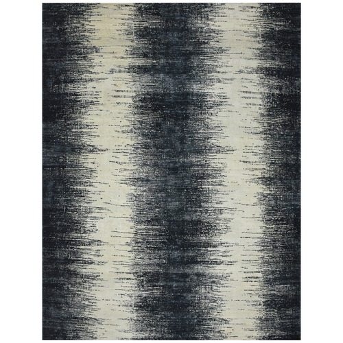 Ivory with Black, Horizontal Ombre Design, Densely Woven, Hand Knotted, Soft and Vibrant Wool, XL, Oversized, Oriental 
