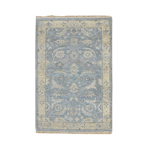 Powder Blue, Pure Wool, Sickle Leaf Design, Hand Knotted, Zero Pile, Cropped Low and Antique Finish, Vegetable Dyes, Mat, Sample, Oriental 