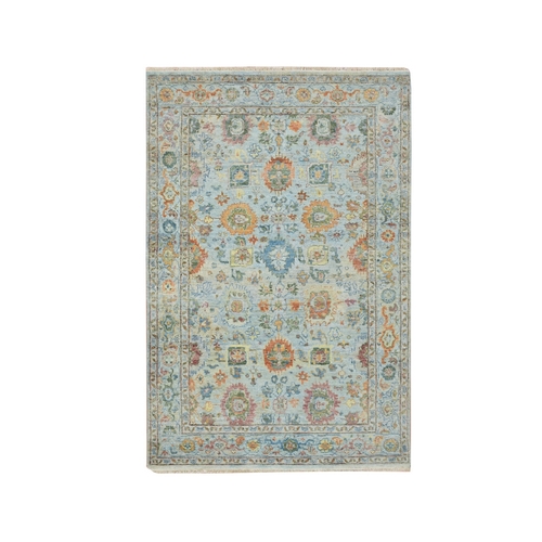Light Blue, Orange Leafs, Sultanabad Reimagined, Hand Knotted, Pure Wool, Zero Pile, Cropped Low, Vegetable Dyes, Oriental 
