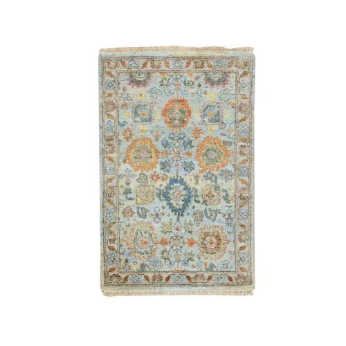 Light Blue with Orange Leafs, Sultanabad Reimagined, Hand Knotted, Pure Wool, Zero Pile, Cropped Thin, Vegetable Dyes, Sample, Mat, Oriental 