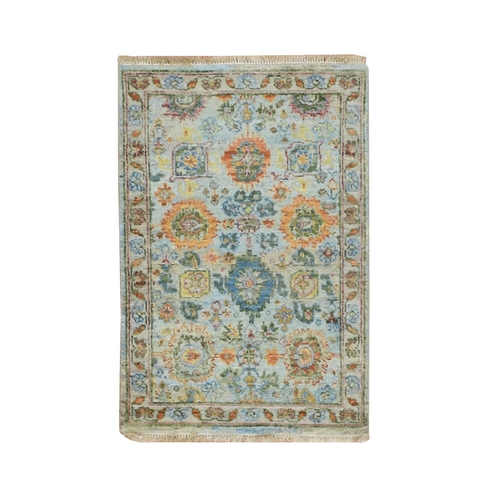 Light Blue, Sultanabad Reimagined with Orange Leafs, Hand Knotted, Pure Wool, Zero Pile, Cropped Low, Vegetable Dyes, Mat, Sample, Oriental 