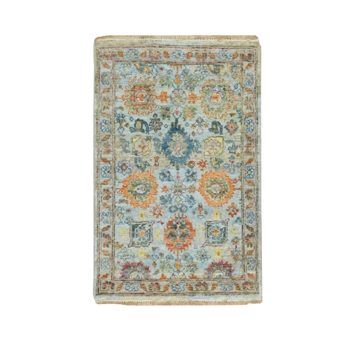 Light Blue, Orange Leafs, Sultanabad Reimagined, Hand Knotted, Pure Wool, Zero Pile, Cropped Low, Vegetable Dyes, Sample, Mat, Oriental 