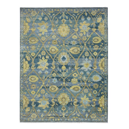 Stone Blue, Trellis Garden Design with Large Floral Elements, Distinct Abrash, Vegetable Dyes, 100% Wool, Hand Knotted, Agra, Oriental 