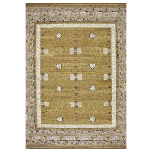 Golden Yellow, Pinecone Design, Hand Knotted, 100% Wool, Shaved Low, Densely Woven, XL, Oversized, Oriental 