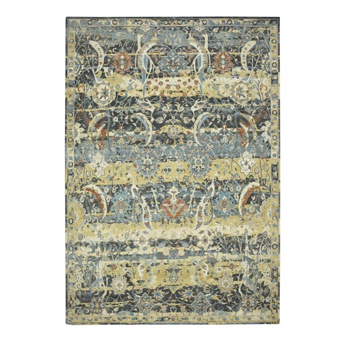 Coffee Brown, Distinct Abrash, Broken and Erased Persian Inspired with Birds Design, Hand Knotted, Distinct Abrash, Shaved Low, Pure Wool, Oriental 
