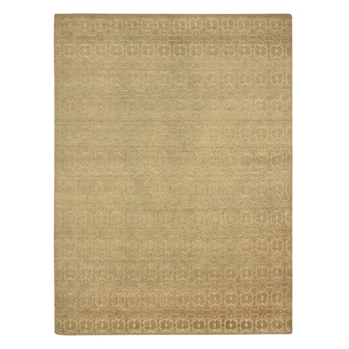 Bone Brown, Shaggy Pile, Repetitive Tone on Tone Design, Hi and Low, Pure Wool, Hand Knotted, Oriental 