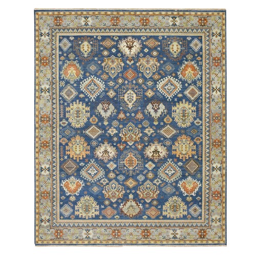 Imperial Blue, Northwest Persian Design with All Over Geometric Elements, Hand Knotted, 100% Wool, Thick and Plush, Oriental 