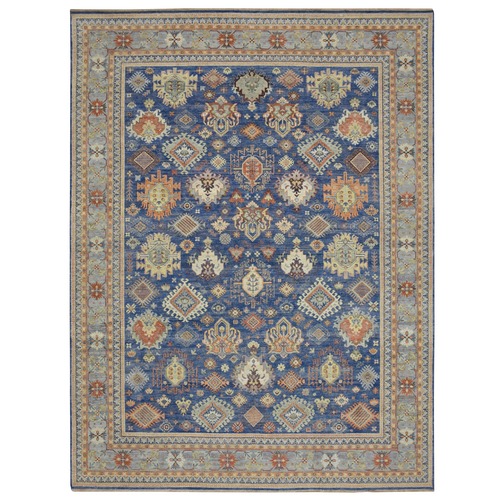Imperial Blue, Northwest Persian Design with All Over Geometric Elements, Hand Knotted, 100% Wool, Thick and Plush, Oriental 