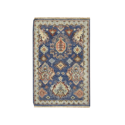 Imperial Blue, Northwest Persian Design with All Over Geometric Elements, Hand Knotted, 100% Wool, Thick and Plush, Mat, Sample, Oriental 