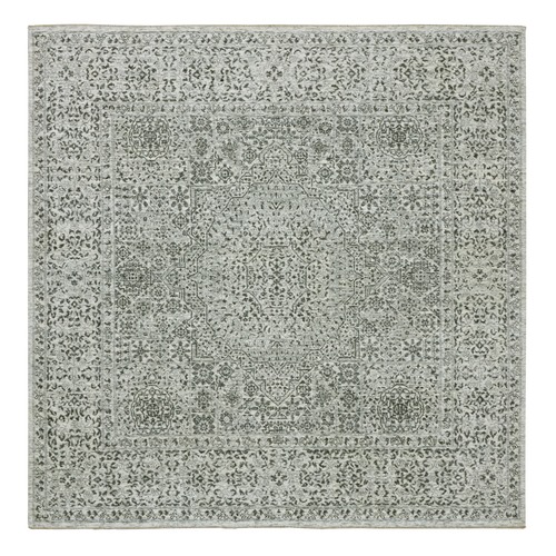 Marshmallow White, Undyed Mamluk Dynasty Design, Tone on Tone, Pure Wool, Hand Knotted Square Oriental 