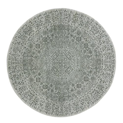 Simply White, Tone on Tone, Velvety Soft Wool, Undyed Mamluk Dynasty Pattern, Hand Knotted Round Oriental 