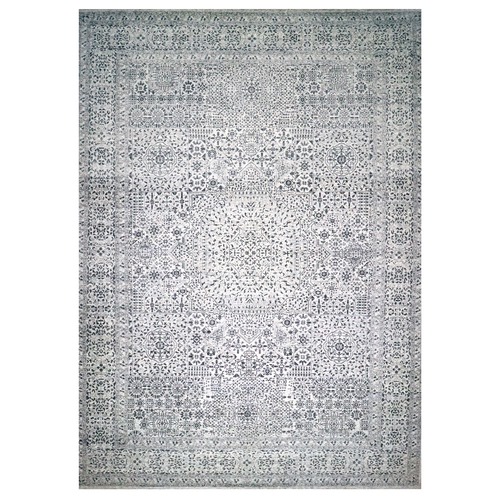 Powder White, Mamluk Dynasty, Tone on Tone Design, Undyed Natural Wool, Densely Woven, Hand Knotted, Oversized, Oriental 