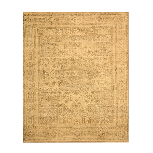 Ecru Brown, Mamluk Design, Tone on Tone, Zero Pile, Hand Knotted, Pure Wool, Oriental 