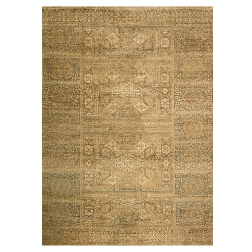 Nuthatch Brown, Mamluk Design, Zero Pile, Distressed, Shaved Low, Hand Knotted, 100% Wool, Oriental 
