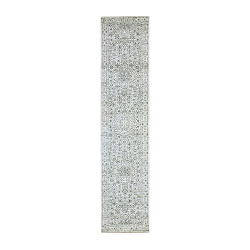 Vista White, Pre Historic 14th Century Influence, Mamluk Design, Natural Dyes, Hand Knotted, Pure Wool, Runner, Oriental 