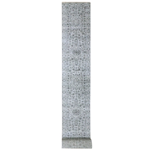 Porcelain White, Mamluk Design, Pre Historic 14th Century Influence, Natural Dyes, Hand Knotted, Pure Wool, XL Runner, Oriental 