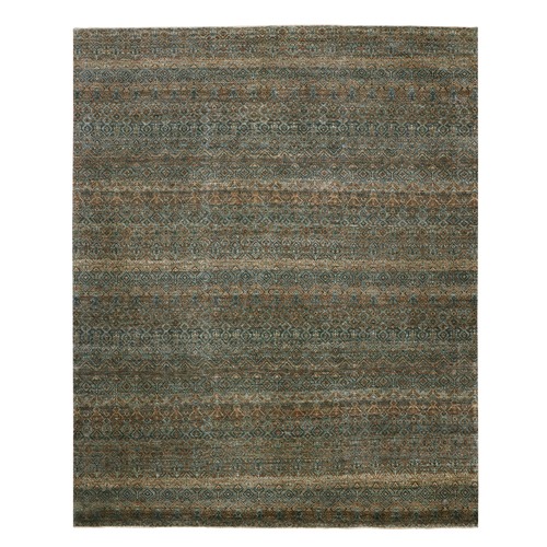 Ochre Brown, Borderless Soft To The Touch Vibrant Soft Wool, Hand Knotted, Kohinoor Herat With Small Diamond Shape Geometric Repetitive Design, Oriental Rug