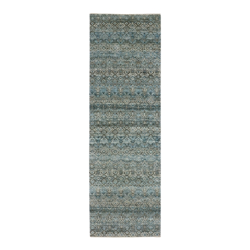 Flickr Blue, Shiny Wool, Tone on Tone, Diamond Shape Repetitive Design, Hand Knotted Kohinoor Herat, Borderless Runner Oriental Rug