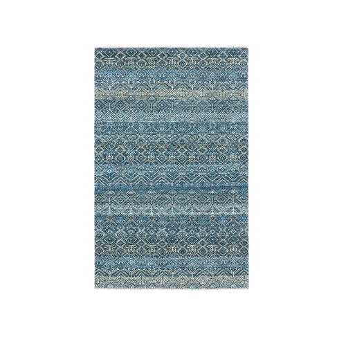 Tufts Blue, Kohinoor Herat, Hand Knotted All Over Small Geometric Repetitive Diamond Pattern Tone On Tone, Vibrant Wool, Soft To The Touch Borderless Oriental 