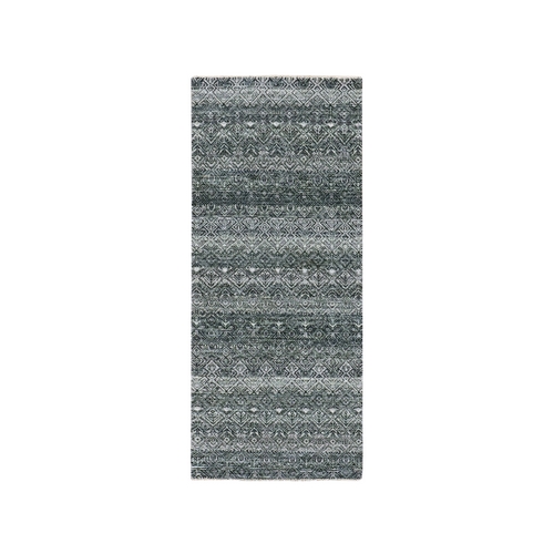 Window Gray, Hand Knotted Small Repetitive Diamond Shaped Geometric Elements, Kohinoor Herat, Tone On Tone, Soft To The Touch Pure Wool, Short Runner Oriental Rug