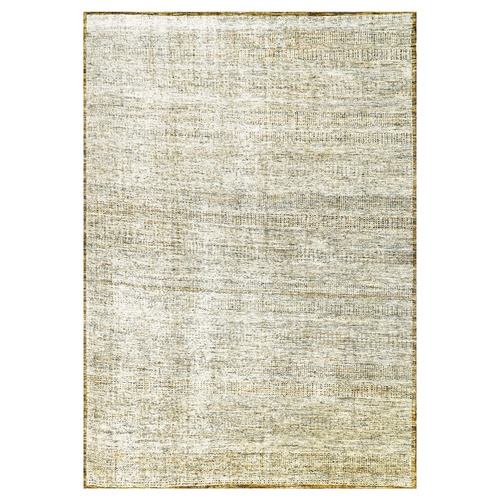 Beige with Gold, Pure Wool, Distressed and Oxidized Grass Design, Hand Knotted, Oriental Rug