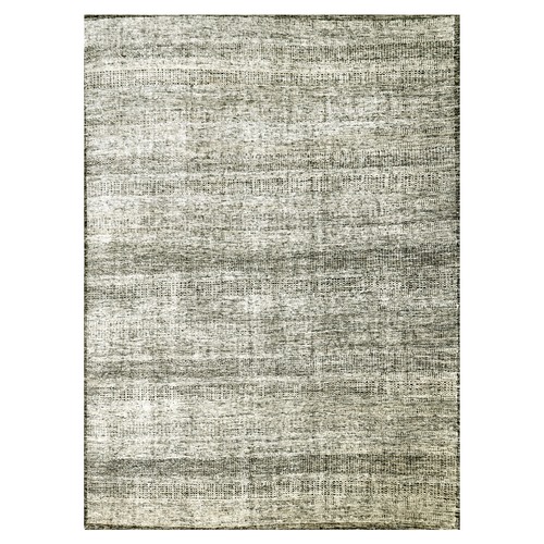 Stone Gray with Charcoal Black, 100% Wool, Distressed and Oxidized Grass Design, Hand Knotted, Oriental Rug