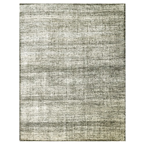 Stone Gray with Charcoal Black, Hand Knotted, Oxidized and Distressed Grass Design, Oversized, Oriental Rug