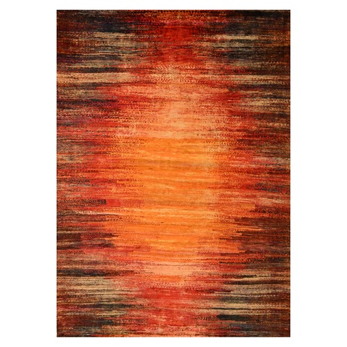 Sunset Colors, Pure Sari Silk, Modern Design, Soft to the Touch, Hand Knotted, Oriental 