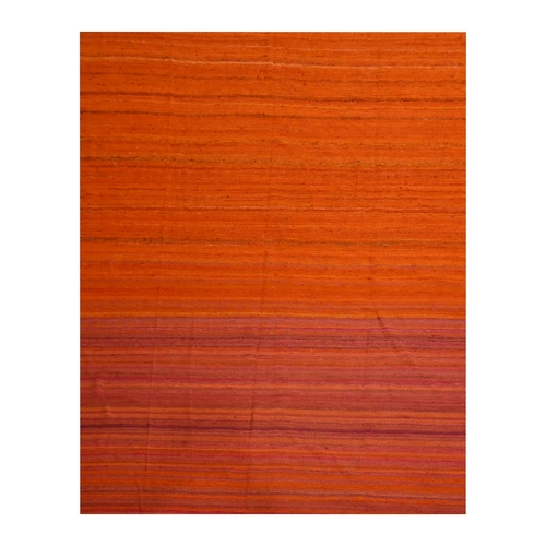 Sunset Colors, Plain Solid Design, Kilim, Wool and Sari Silk, Hand Knotted, Oriental 