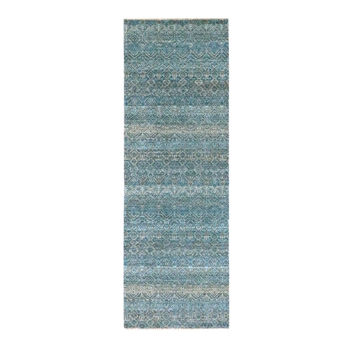 Jasper Blue, Tone On Tone, Kohinoor Herat with Small Geometric Repetitive Diamond Design, Soft Wool, Hand Knotted, Runner, Oriental 