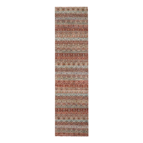 Clay Red, Kohinoor Herat with Small Geometric Repetitive Diamond Pattern, Soft Wool, Tone On Tone, Hand Knotted, Runner, Oriental Rug