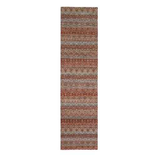Paprika Red, Tone On Tone, Kohinoor Herat with Small Geometric Repetitive Diamond Pattern, Soft Wool, Hand Knotted, Runner, Oriental Rug