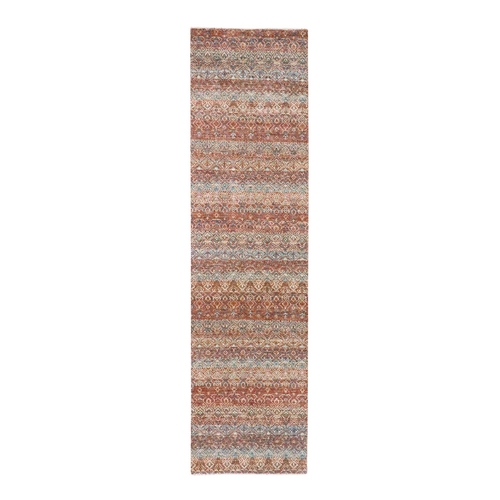Summer Fig Red, Kohinoor Herat with Small Geometric Repetitive Diamond Design, Soft and Vibrant Wool, Tone On Tone, Hand Knotted, Runner, Oriental 